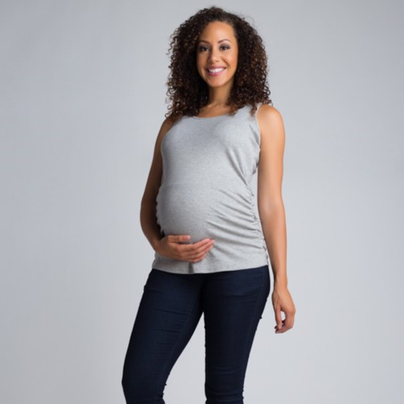 *PRICE FIRM*Heather Gray Maternity Ruched Tank Top - Picture 2 of 3